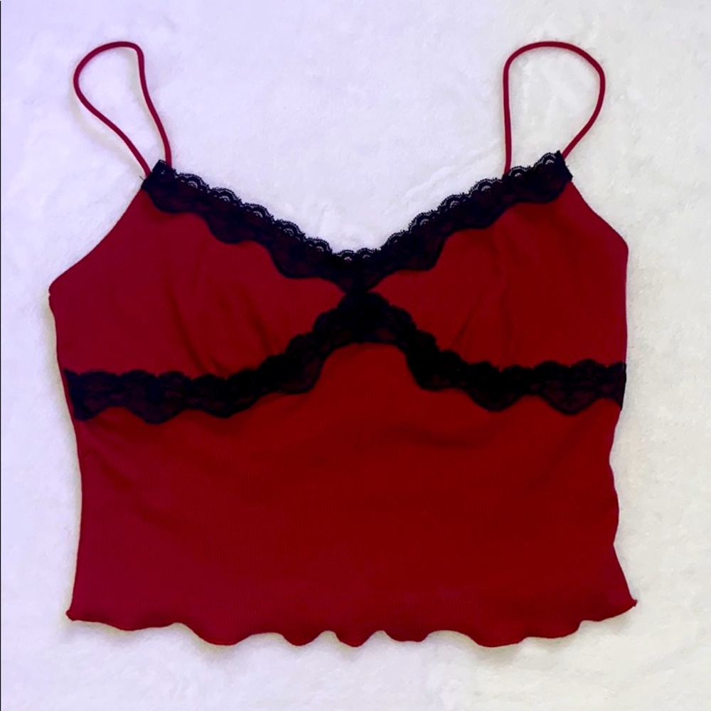 Red & Black Y2k inspired Laced Crop Top